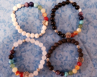 Paw Print or Rainbow Bridge Pet Memorial 6.5" Stretch Bracelet With Paw ...