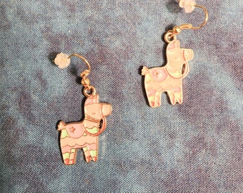 LLama Pinata Earrings - Enamel- Gold Tone