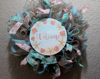 Seashell Welcome Wreath - Summer - Deco Mesh & Ribbon