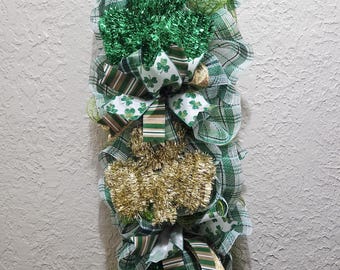 St. Patrick's Day Wall or Door Swag Wreath - Deco Mesh & Ribbon