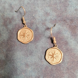 North Star Medallion Earrings - Compass - Silver Tone Stainless Steel