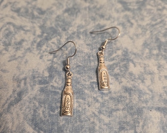 Beer Bottle Earrings - Silvertone