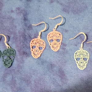 Floral Skull Earrings - Pick Your Color - Enamel on Stainless Steel