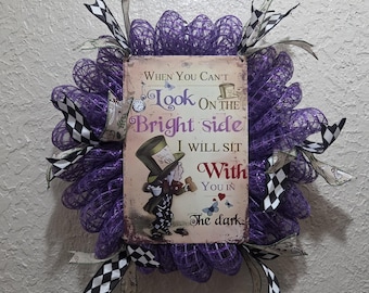 Mad Hatter Wreath - Wonderland Inspired - Deco Mesh and Ribbon