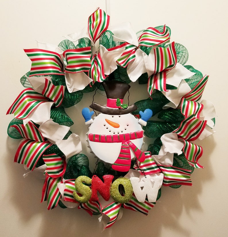 Snowman Wreath Deco Mesh Multi-Color