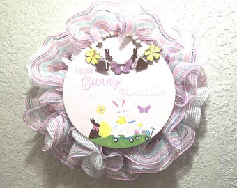 Bunny with Chocolate Wreath - Spring - Deco Mesh