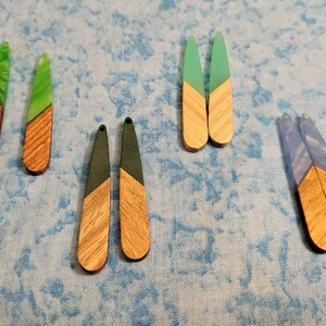Resin and Natural Wood Slender Teardrop Earrings - Pick Your Color - Etsy