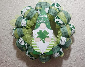 St. Patrick's Day Gnome Wreath - Deco Mesh & Ribbon