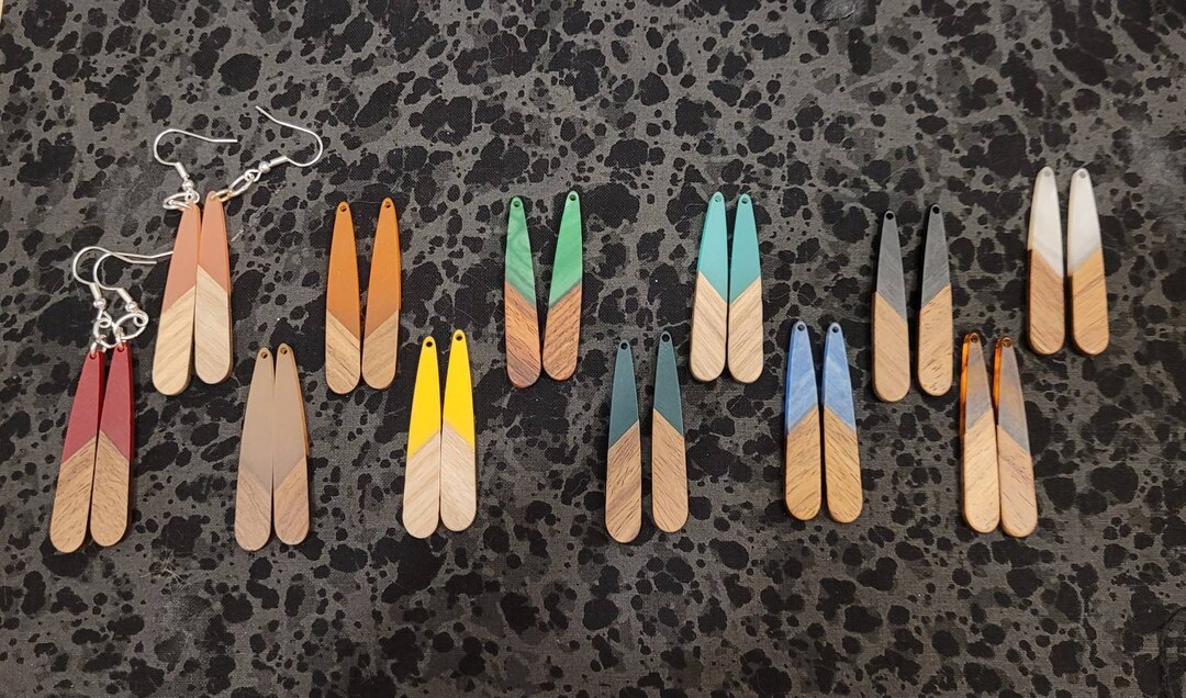 Resin and Natural Wood Slender Teardrop Earrings - Pick Your Color - Etsy