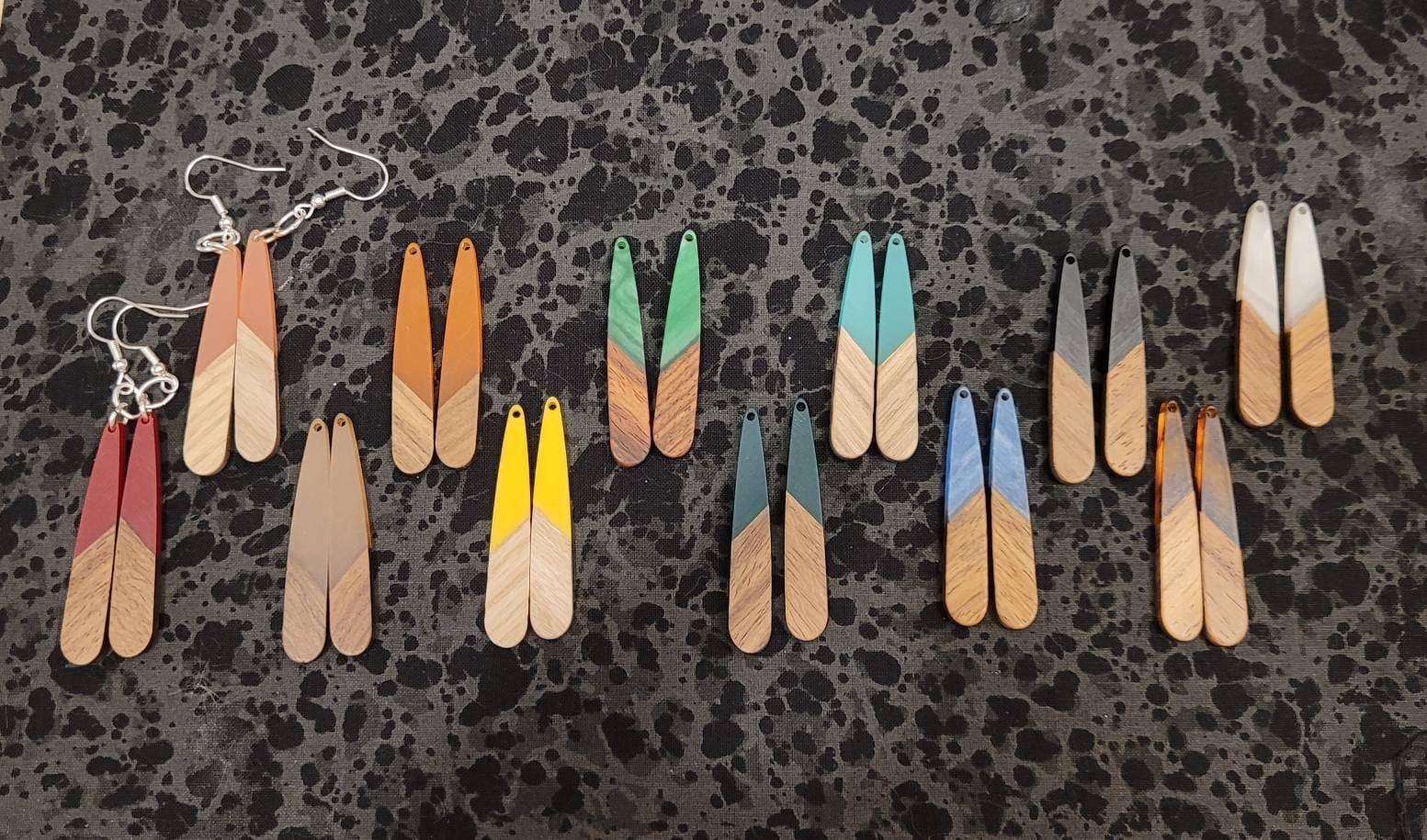 Resin and Wood Slender Teardrop Earrings - Pick Your Color