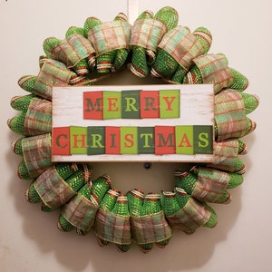 Merry Christmas Blocks - Wreath - Mesh - Hand Crafted