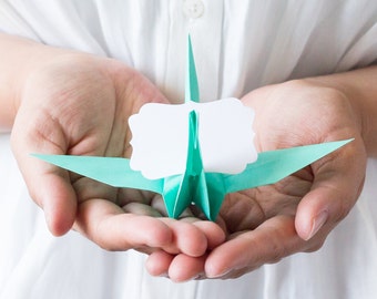 Paper Crane Favours Place Cards in Aqua Turquoise