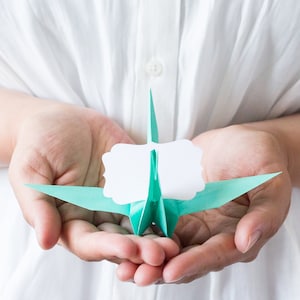 Paper Crane Favours Place Cards in Aqua Turquoise image 1