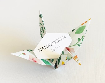 Flower Blossoms Origami Crane Guest Name Placecards Spring Summer Wedding Reception Bridal Lunch Shower Tea Party Celebration Favors