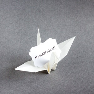 Grey Origami Paper Crane White Name Place Cards Minimalist Neutral Wedding Reception Banquet Hall Decoration Modern Geometric Guest Favours image 4