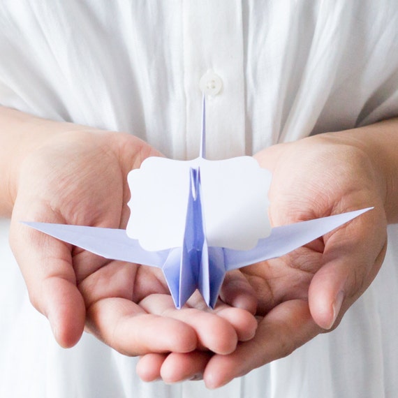 Lavender Light Purple Origami Paper Crane Name Place Card Favours Bridal Or Baby Shower Decor Spring Summer Blossom Wedding Ceremony