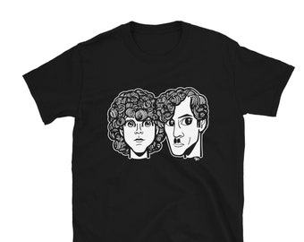 Sparks '79 White Print design adult unisex tee shirt featuring Ron and Russell Mael  original art by Blake Chamberlain