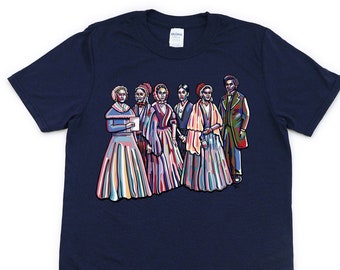 Seneca Falls Convention Figures design adult unisex tee shirt original art by Blake Chamberlain Elizabeth Cady Stanton Frederick Douglass