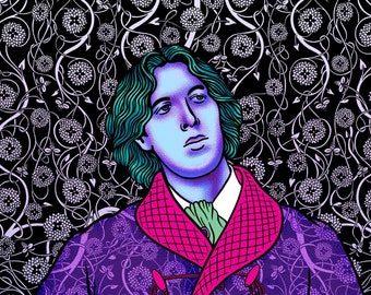 Oscar Wilde Floral Pattern Maximalist Art Portrait Print 12" x 16"