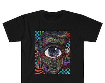 Cyclopulus Cyclops design adult unisex tee shirt eye psychedelic colorful kitschy maximalist original art by Blake Chamberlain