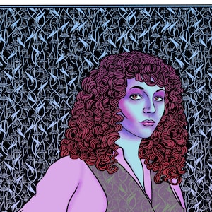 Kate Bush the Queen Floral Pattern Maximalist Art Portrait Print 12&quot; x 16&quot;