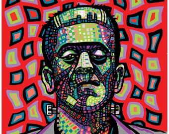 Frankenstein Monster archival print 8" x 10" colorful maximalist original art by Blake Chamberlain