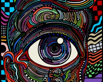 Cyclopulus Art Print: Psychedelic Cyclops Eye, Colorful Kitsch (8x10)
