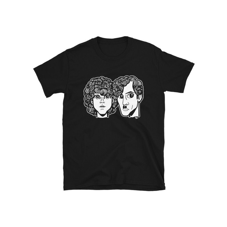 Sparks '79 White Print design adult unisex tee shirt featuring Ron and Russell Mael original art by Blake Chamberlain Black