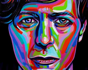 David Bowie colorful original painting portrait print 8 x 10 or 12 x 16