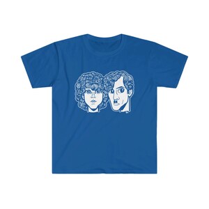 Sparks '79 White Print design adult unisex tee shirt featuring Ron and Russell Mael original art by Blake Chamberlain Royal Blue