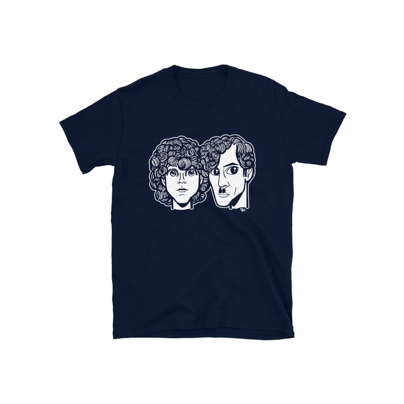 Sparks '79 White Print design adult unisex tee shirt featuring Ron and Russell Mael original art by Blake Chamberlain Navy