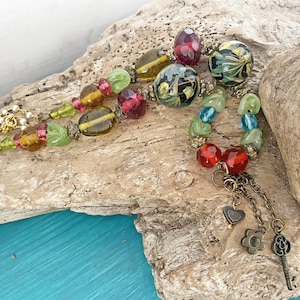 Colorful Bohemian Necklace, Heart Necklace, Flower Necklace