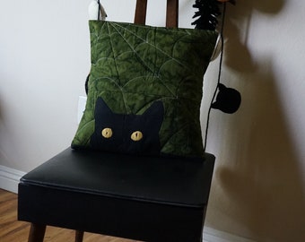 Black Cat Halloween Spider Web pillow cover