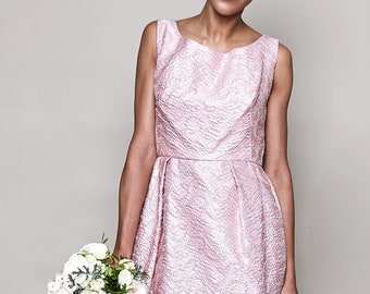 Metallische 1960er Jahre Ballkleid in rosa & Silber strukturierten Stoff
