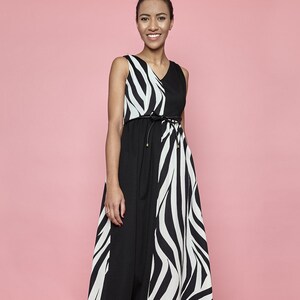 Disco 1970s Zebra-Print Sleeveless Maxi Dress image 1