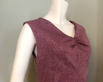 Tiefe Lila Metallic Maxi Kleid - 1970er Jahre Glam!