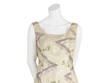 Glänzende 1960er Abendkleid in Silber Zig Zag Muster