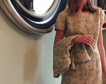 Peggy Französisch 1960er Jahre Kleid + Jacke in Metallic geometrische Muster