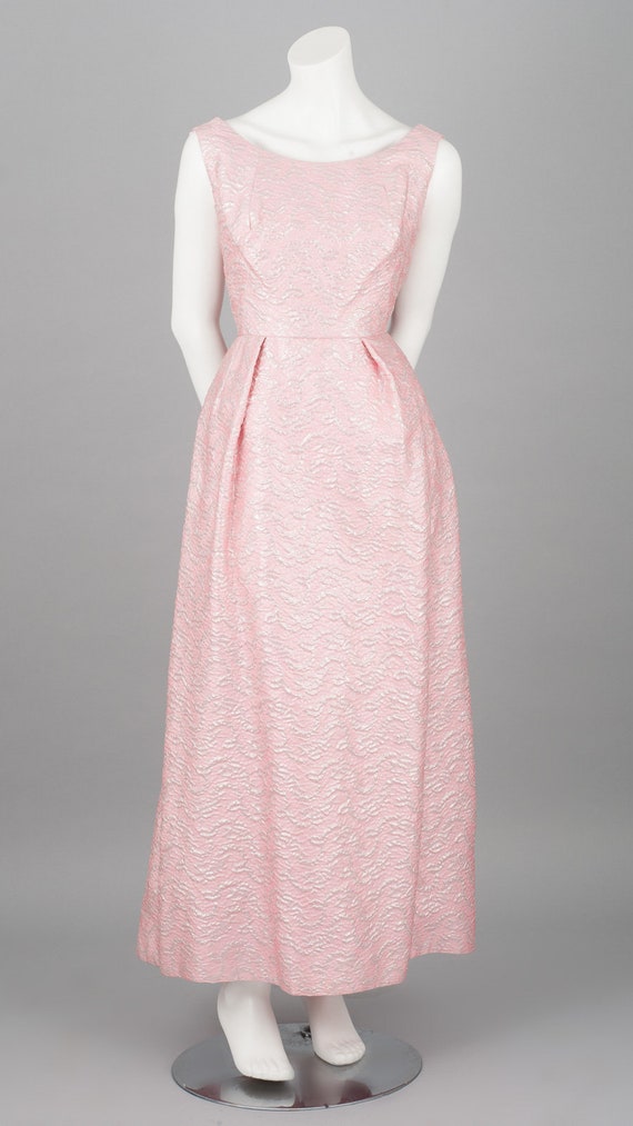 Metallic 1960s Ball Gown in Pink & Silver Texture… - image 3