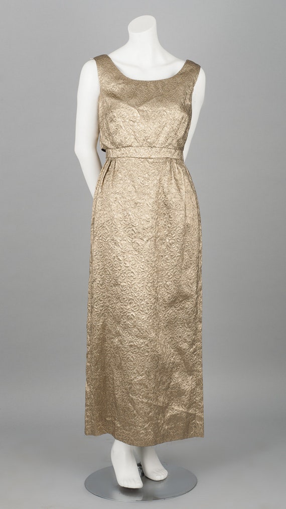 Lustrous Metallic 1960s Evening Gown in Gold Fabr… - image 2