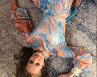 1970er Marmoriertes Maxikleid von Isabell Gerhart
