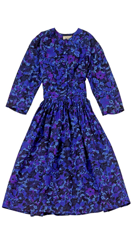Purple 1950s Floral Print Day Dress - image 3