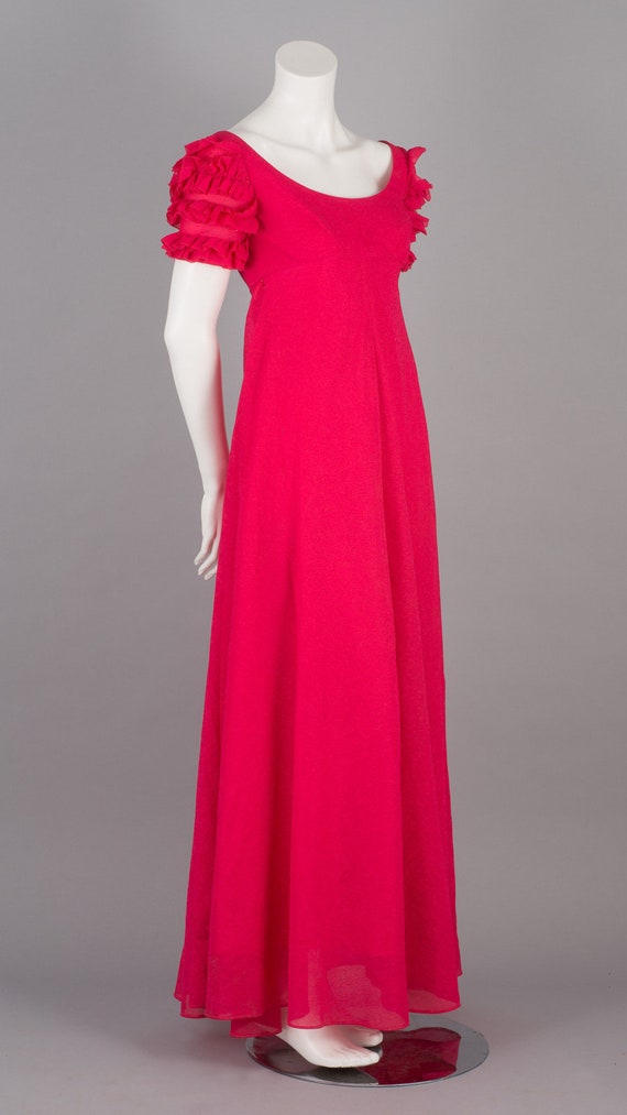 Metallic 1960s Hot Pink Maxi Gown with Ruffle Sle… - image 6