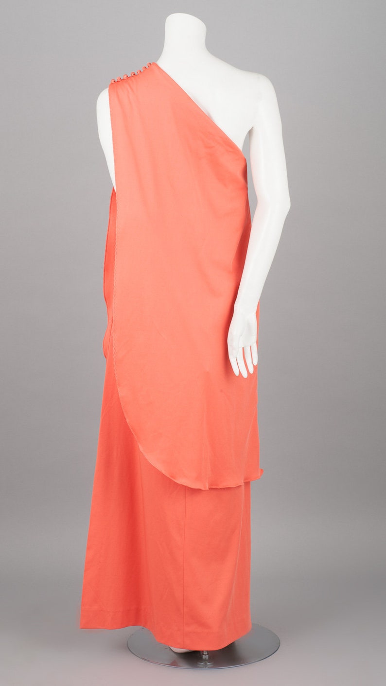 1970s Coral One-Shoulder Maxi Dress Size L zdjęcie 4