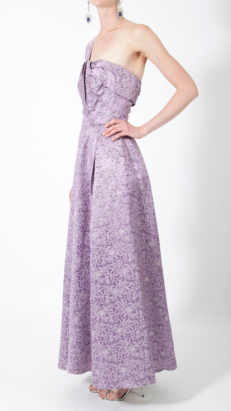 1950s Shimmering Lilac One-Shoulder Ballgown image 1