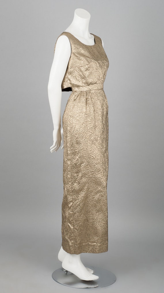 Lustrous Metallic 1960s Evening Gown in Gold Fabri