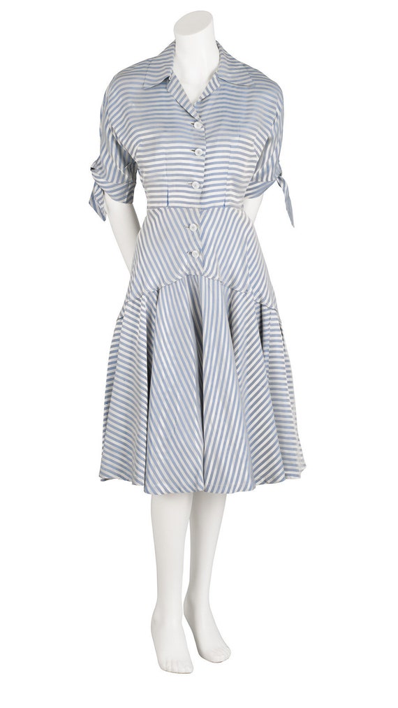 Luscious 1940s Striped Satin Dress - image 1