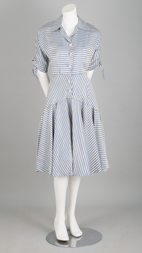 Luscious 1940s Striped Satin Dress - image 2