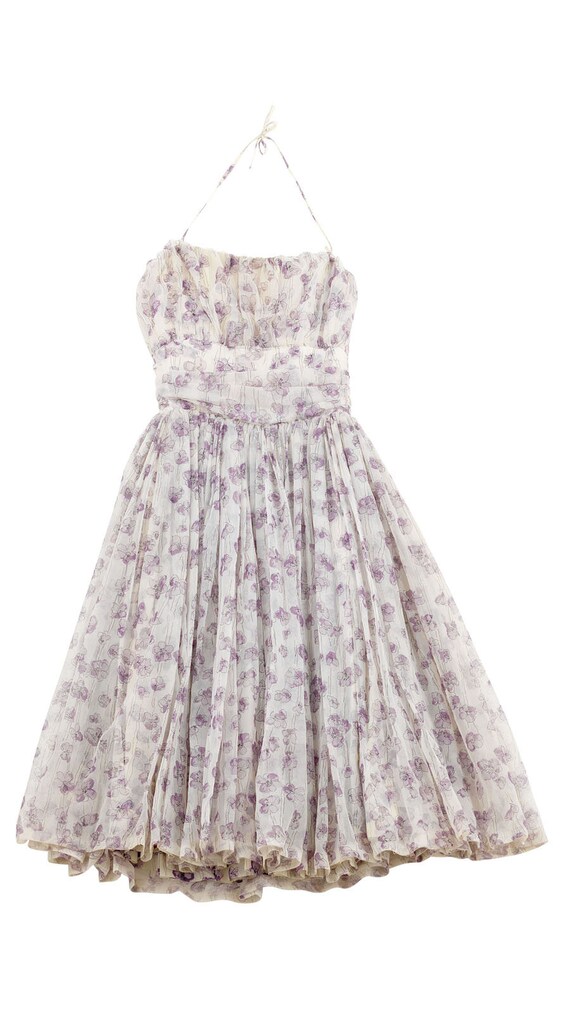 1950s Prom Dress in Lilac Floral Print - image 4