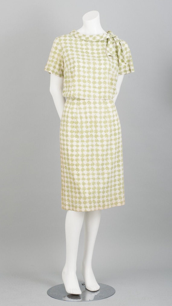 1960s Pale Green Houndstooth Check Dress